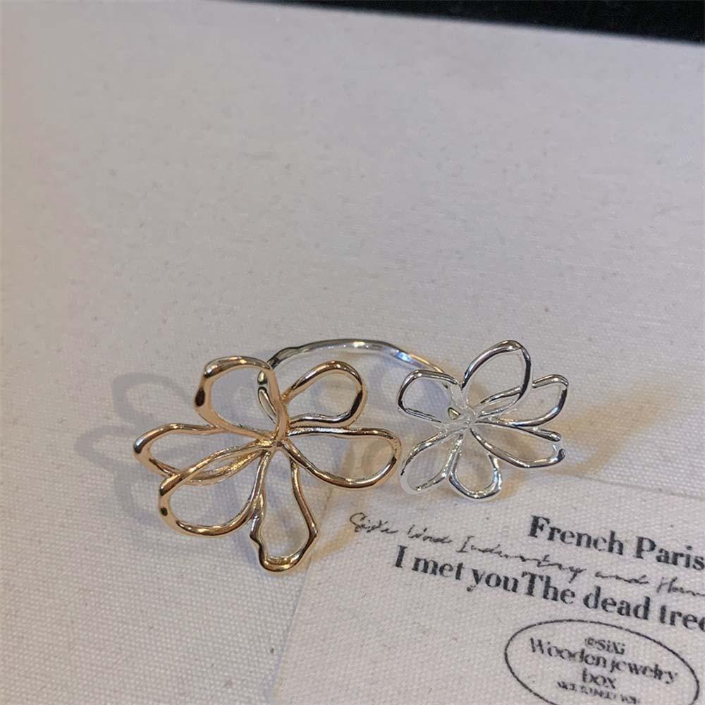 Exaggerated Silver Sunflower Finger Circle Irregular Open Hollow Out Ring  Banquet