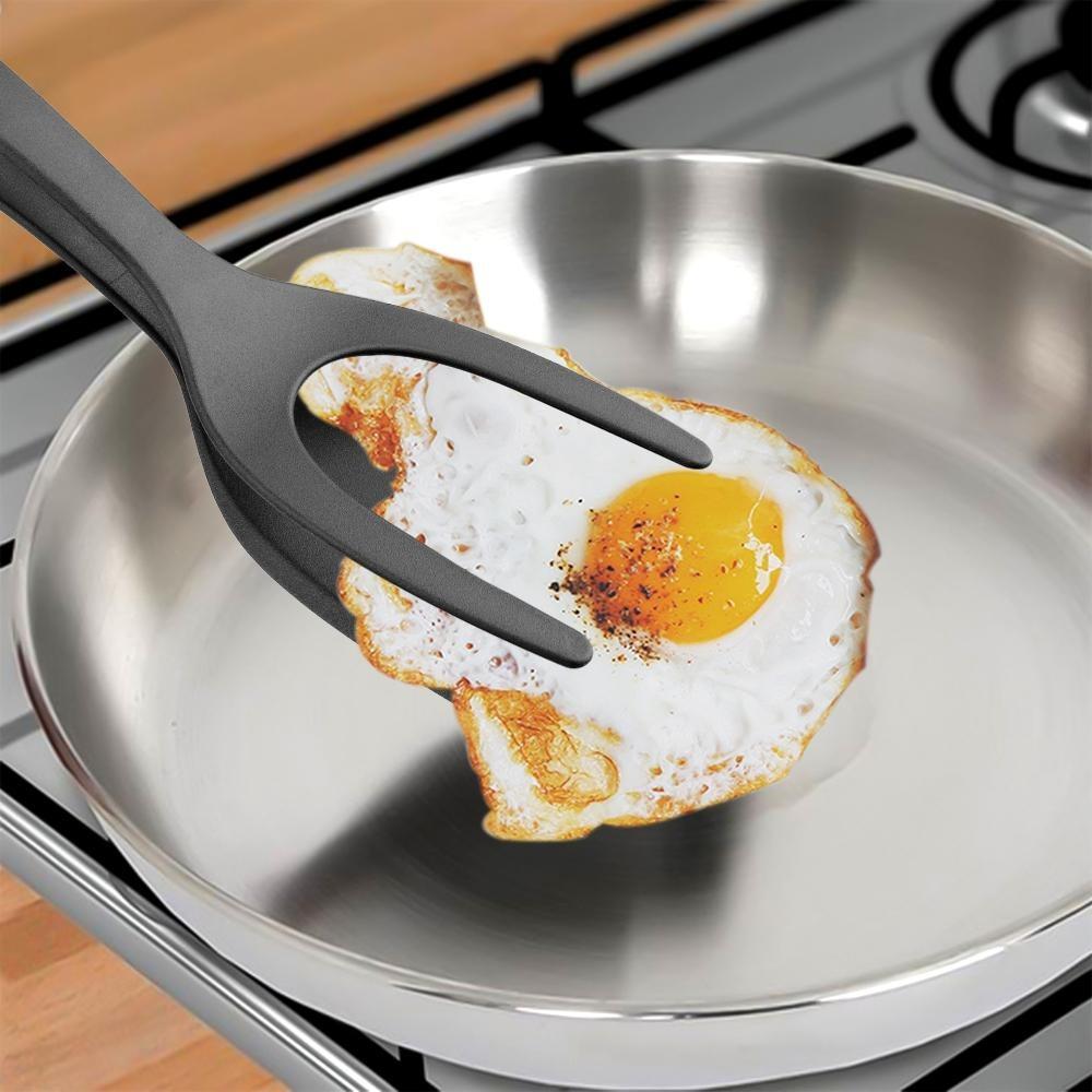 Pinza multifunzionale per spatola in silicone 2 in 1, pinza per vibrazione, resistente al calore, cucina di casa, cottura, bistecca, pancake, uovo, spatola clip