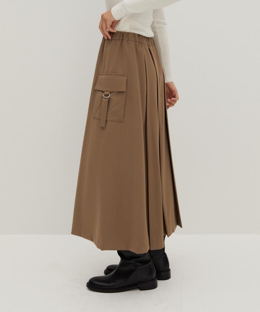 Raverous Pleated Long Skirt Beige