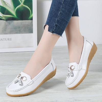 Ekte Lær Dame Ballerinaer Mote Casual Damesko Mokasiner Sko Dame Slip On Flats Svarte Damesko Pluss Størrelse