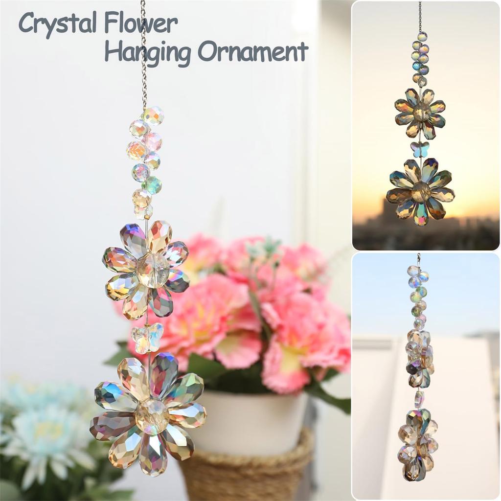 Sparkling Crystal Double Flower Sunflower Suncatcher Balcony Sunbeam Reflector For Indoors And Outdoors Decoration