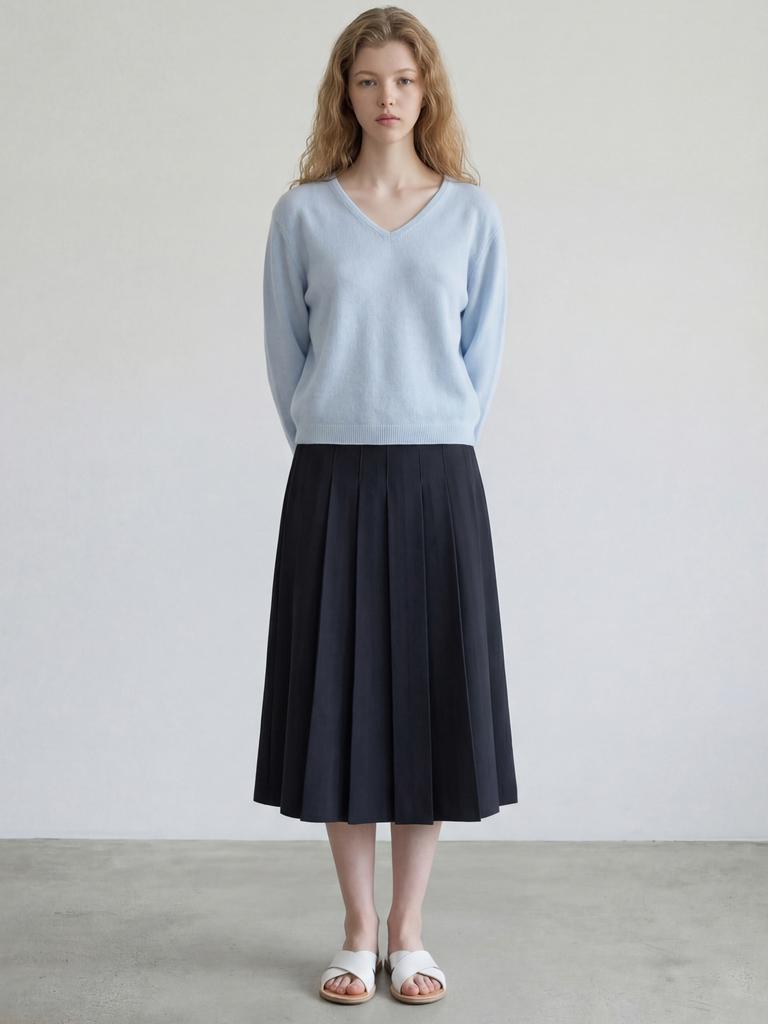 Stay With Me Pleated Midi Skirt_Cool Grey