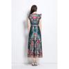 Summer Women Vintage Palace Print Designer Runway Dress V-neck Single Breasted Long Maxi Holiday Beach Boho Dresses with Belt