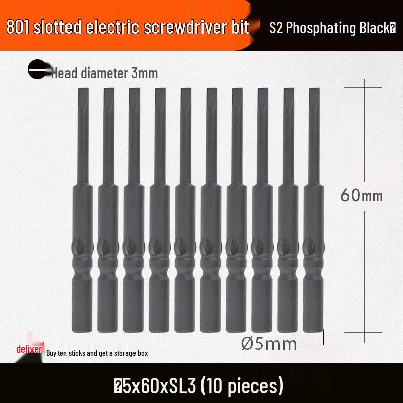 Nigao Phosphating Black Electric Screwdriver Bit 801, 5mm Shank, Strong Magnetic, Hardened Air Screwdriver Head.