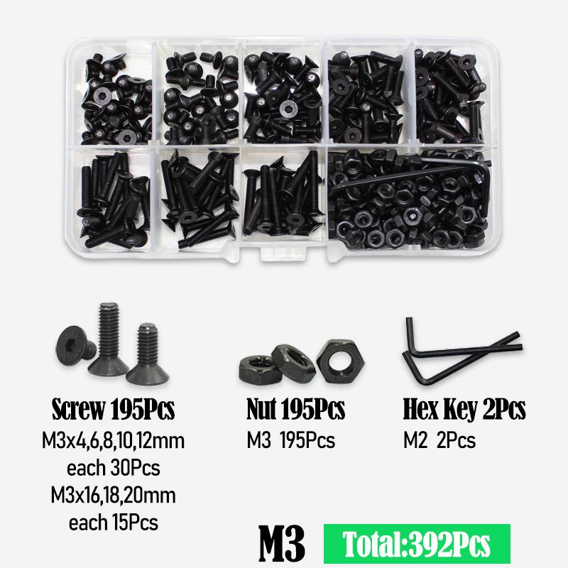 2520/set șuruburi cu cap plat negru, cu cap înecat, piulițe, M2 M2.5 M3 M4 M5 M6 M8, oțel aliat DIN 7991, gradul 10.9