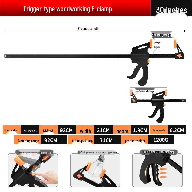 Heavy-Duty Industrial F-Clamp: Quick-Install Woodworking Ratchet Jig Fixer