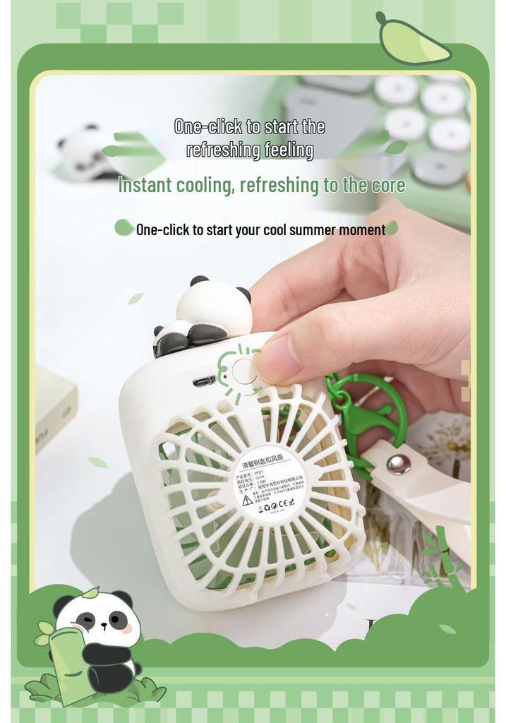 Panda Mini USB Keychain Fan: Portable, Rechargeable Handheld for Students