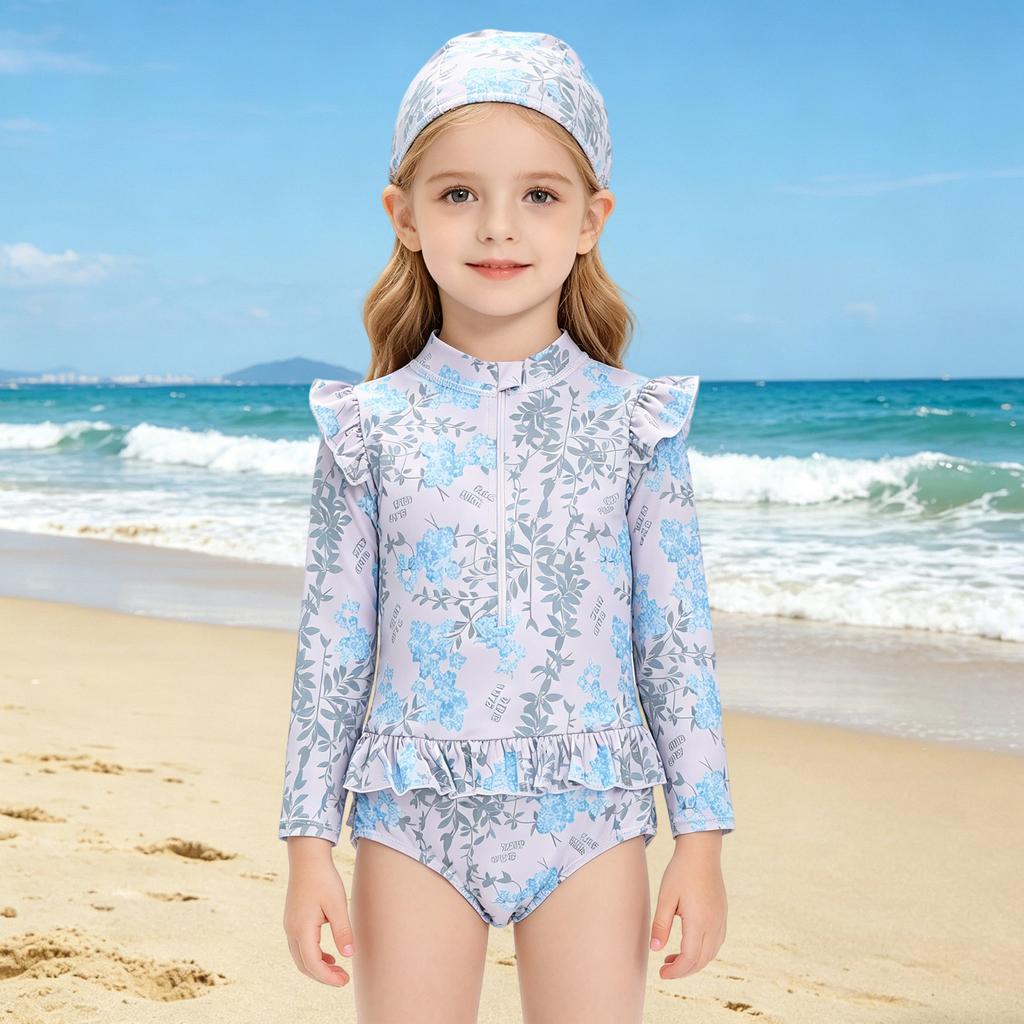 Costume da bagno a maniche lunghe per bambina - Carino costume intero ad asciugatura rapida