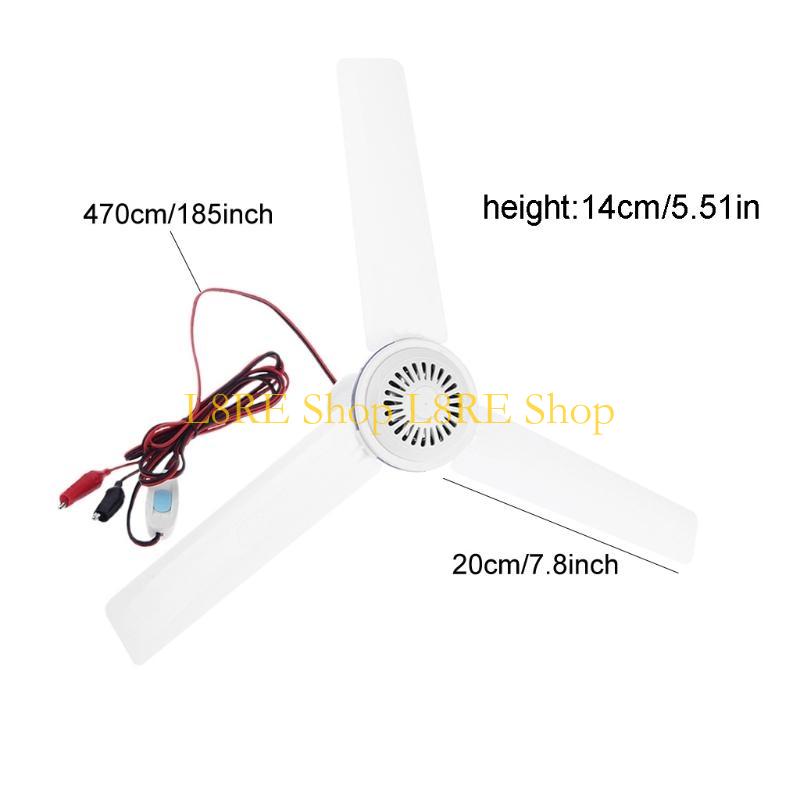 L8RE 12V 24V Mute Ceiling Fan 19.6inch Camping Tent Silent Hanging Fan with Switch