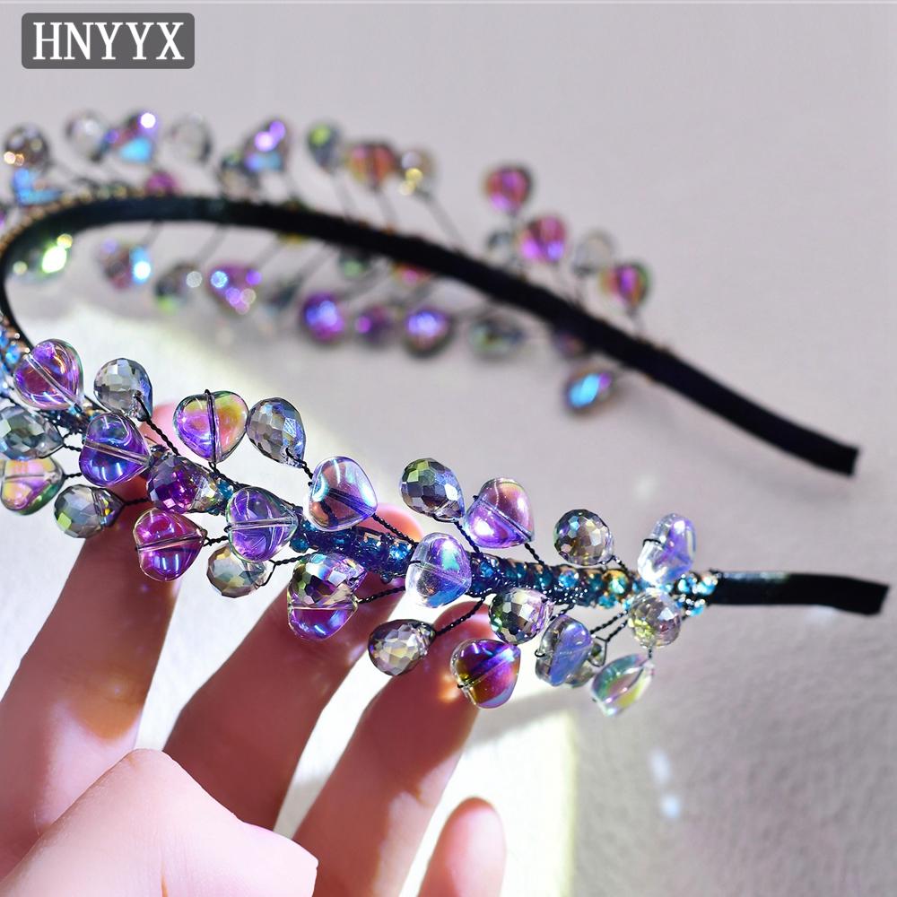 HNYYX Blue Crystal Headband Beaded Hair Hoop Fashion Hair Piece For Girls Bride Wedding Hair Accessories Party Head Wear A137