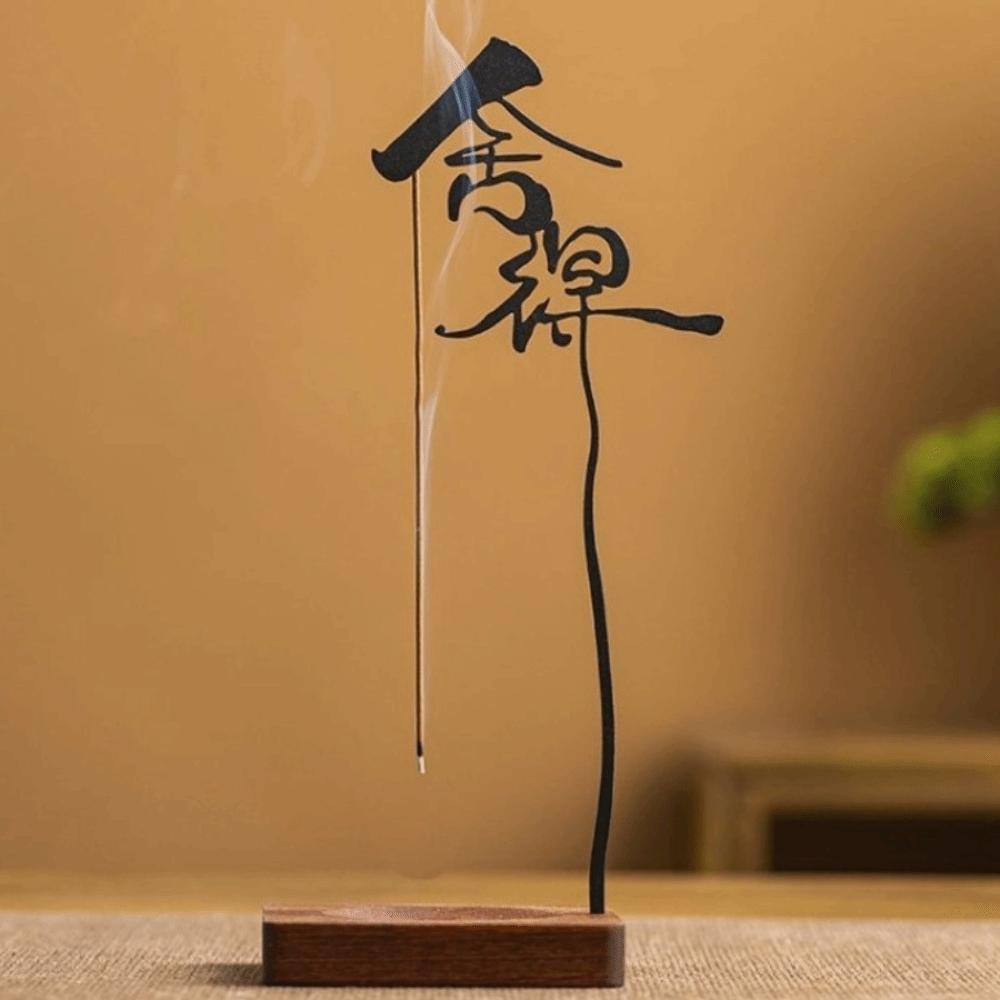Chinese Characters Wooden Incense Burner Upside Down Shape Wood Censer Holder Zen Space