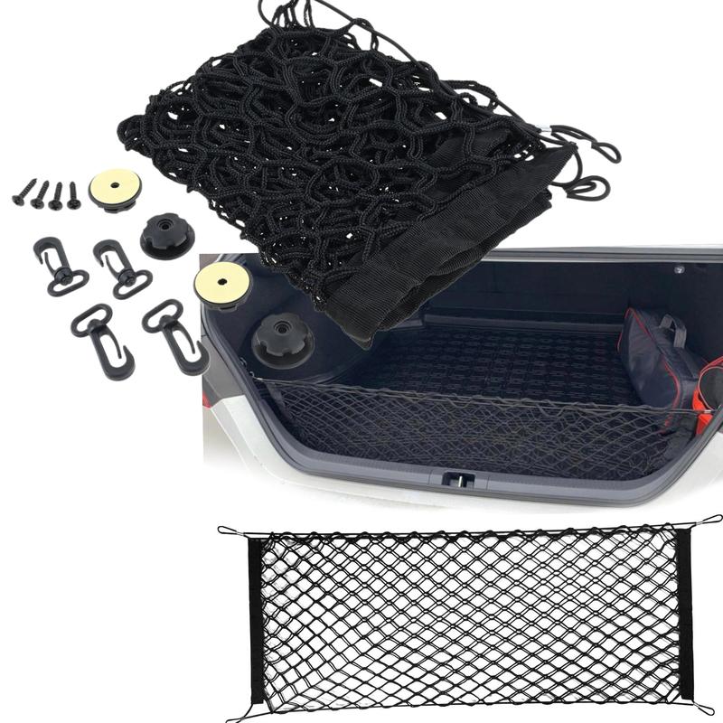 Black Car Trunk Cargo Net with Metal Hook Kit Stretchable Elastic Durable Truck Vehicle Luggage Storage Rack Interior Accessorie