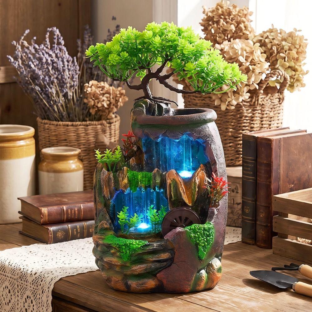 Realistic Green Plant Decoration Water Feature Feng Shui Ornament Indoor