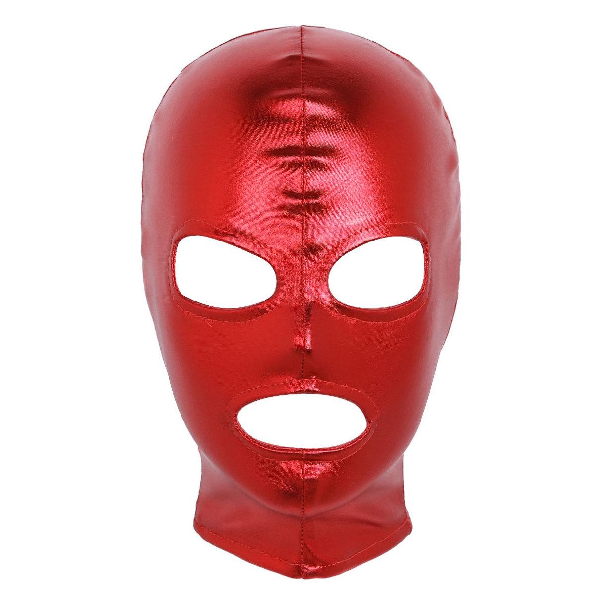 Maschera per il viso unisex da uomo e da donna, in lattice lucido metallizzato, con occhi aperti e bocca, cappuccio per maschera integrale per gioco di ruolo, costume One Size