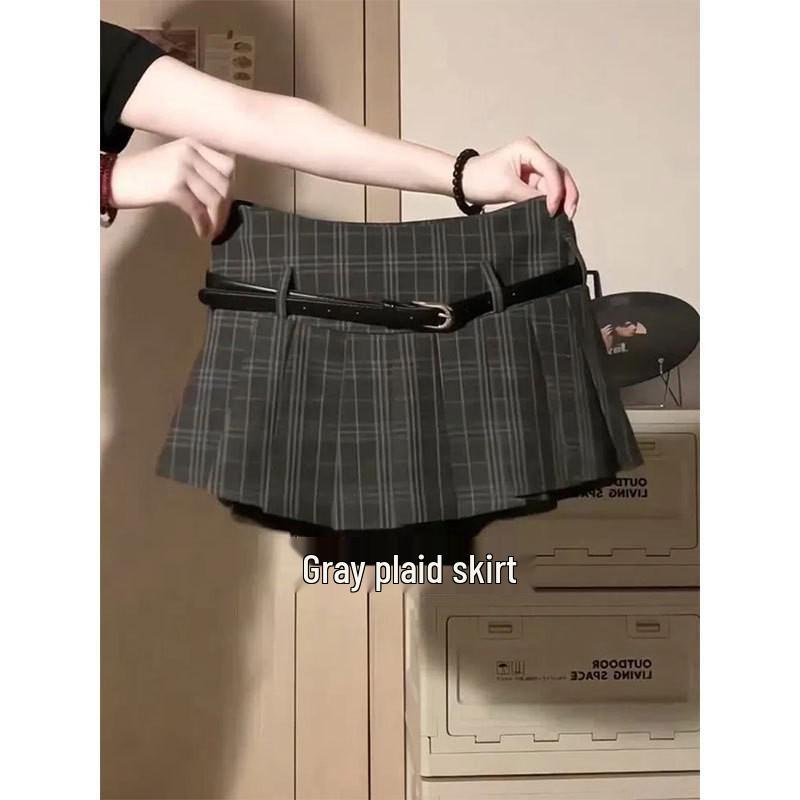 Women's Summer High Waist Plaid Pleated Skirt - College Style, Anti-Exposure, Petite Fit