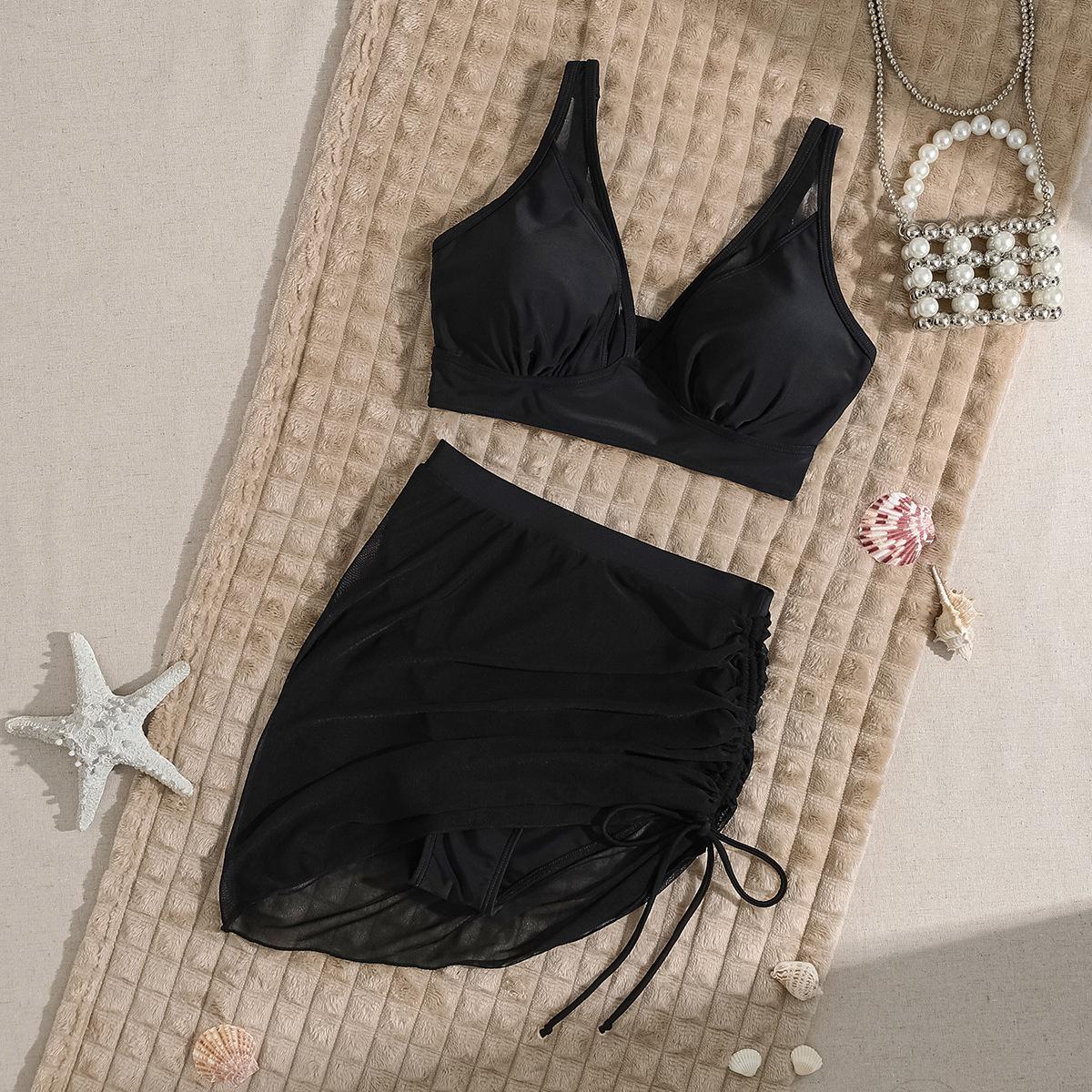 

Женские купальники Черный сетчатый сплайсинг с высокой талией Купальник Комплект бикини Пляжная одежда Купальные костюмы L чёрный