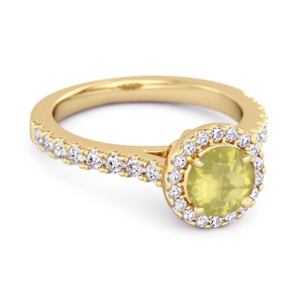 Lemon Quartz Round Halo Accents Ring -925 Sterling Silver Gold Vermeil