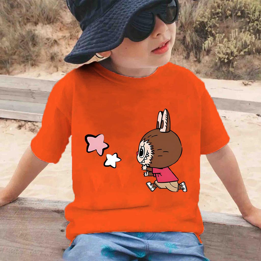 

Children s LABUBUT Shirt Casual Loose Boy Round Neck Short Star LABUBU Cartoon Pattern Clothing 110