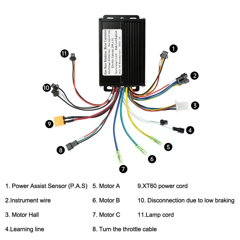 36V 48V 20A Sine Wave Brushless Motor Controller - 350W-500W For E-Bike Compatible With SM Connectors