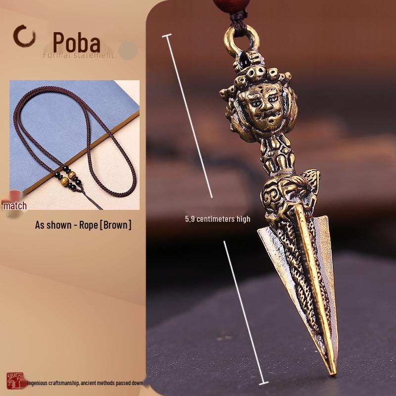 Brass Three-Sided Phurba Vajra Pendant: Tibetan Buddhist Ritual Necklace Ornament