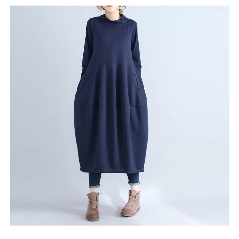A Semi-high-neck Long Dress Is Pieced Together with A Long-sleeved Dress