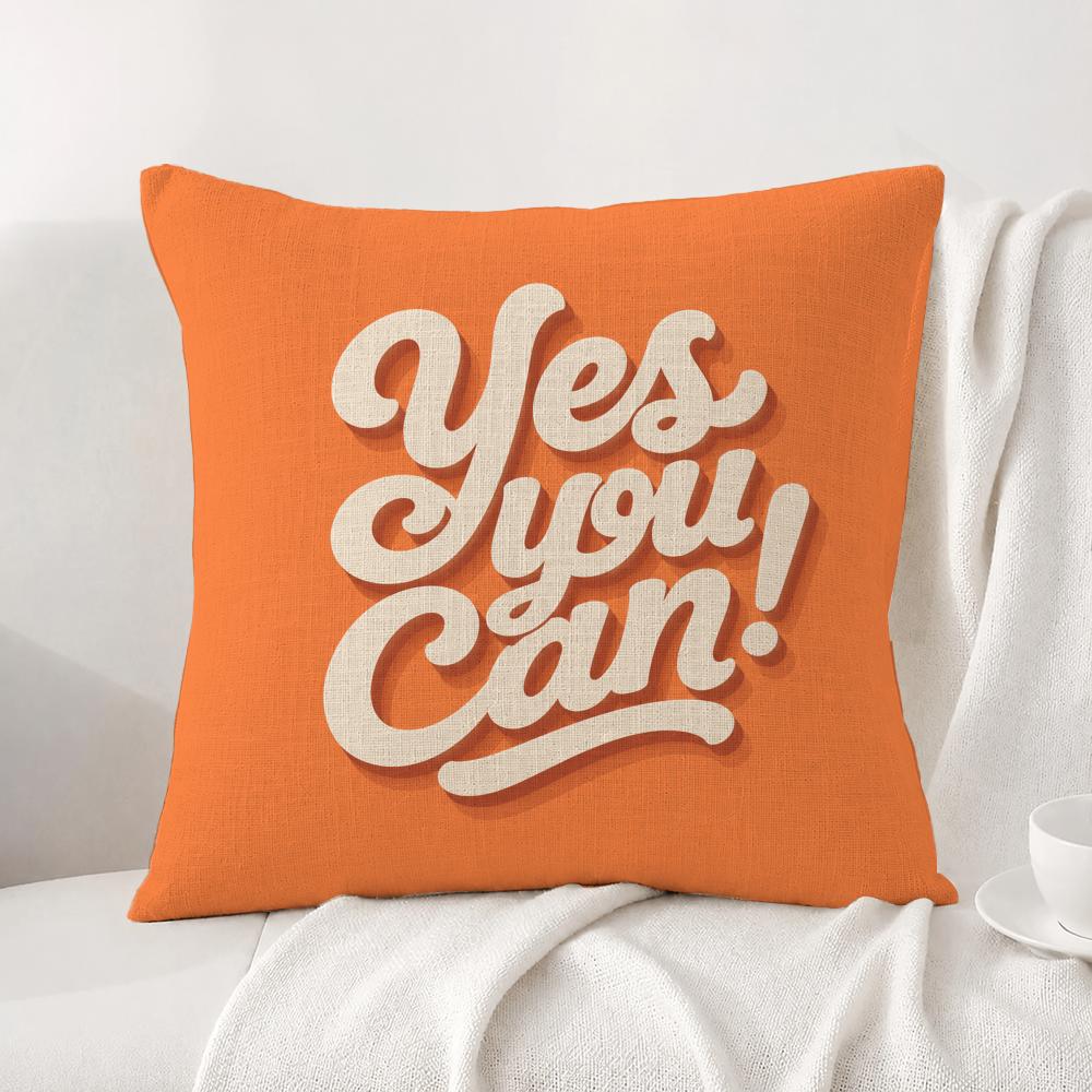 Slogan Yes You Can Cushion Cover Natural Linen Pillowcase Set AllinOne Decor Cushion Cover for Sofa Bedroom Chair