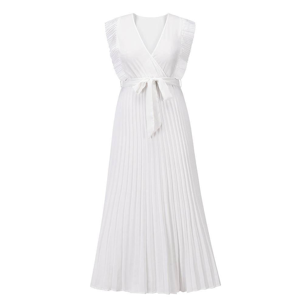 Strand Schlank Sexy Rüschenärmel Chiffon Plissee Einfarbig Kleider