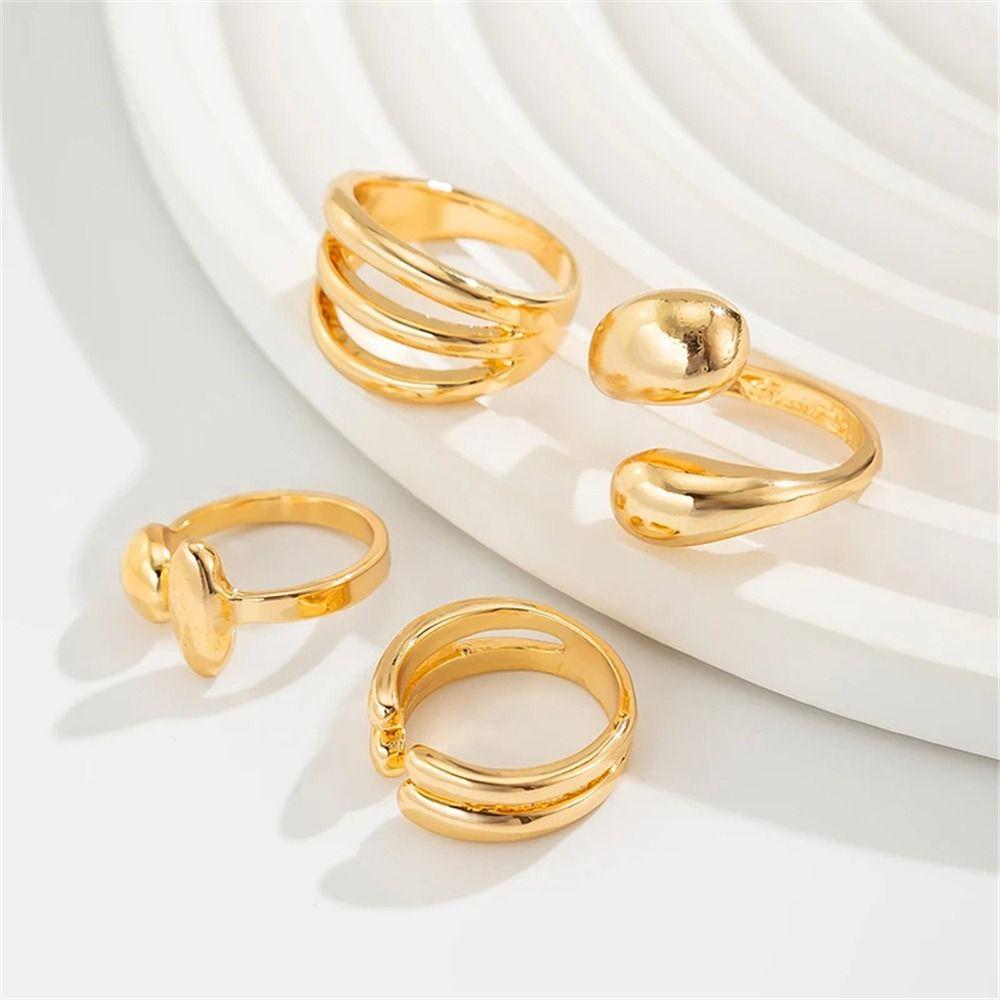 4Pcs Smooth Hug Shape Adjustable Open Rings Irregular Hip Hop Style Knuckle Rings Stackable Geometric Rings Set for Women