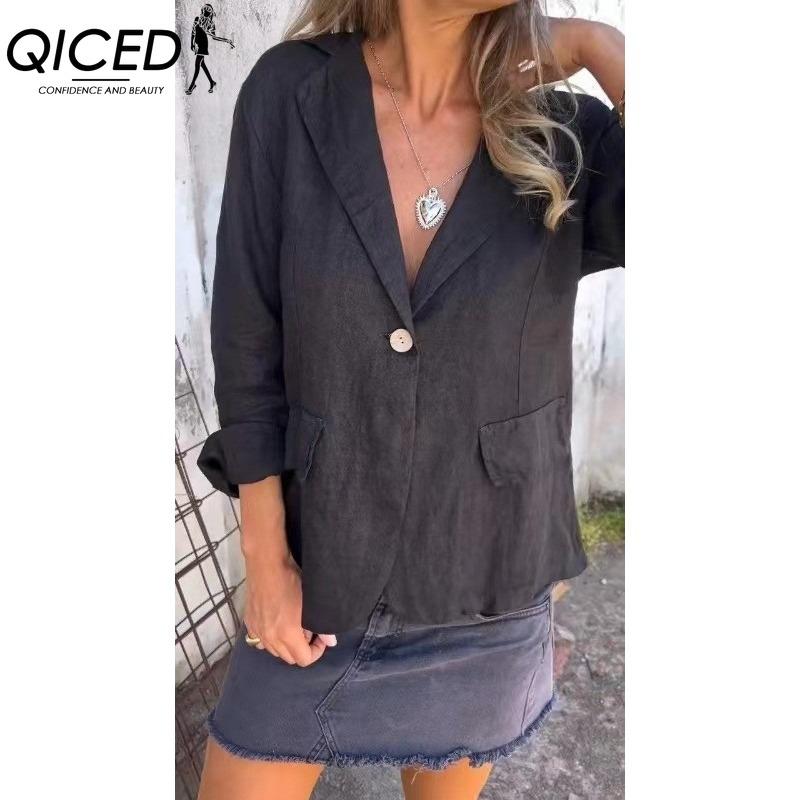 

QICED Женские винтажные повседневные куртки и пальто с принтом «клетка», осенне-зимние, с длинным рукавом и воротником поло XXXL чёрный