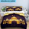Golden Mosque Silhouette 3pcs Bedding,Including 1pc Duvet Cover And 2pcs Pillowcases Perfect for Christmas,Ideal for Bedroom, Dormitory