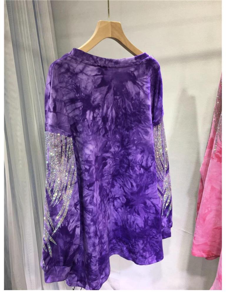 Moletom Plus Size Tie-Dye Degradê Heavy Drill para Mulheres - Top Outono de Manga Comprida Extra Grande