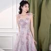Evening Dress 1011 New High-end French Suspender Banquet Light Luxury Niche Lace Flower Dress Women's Purple