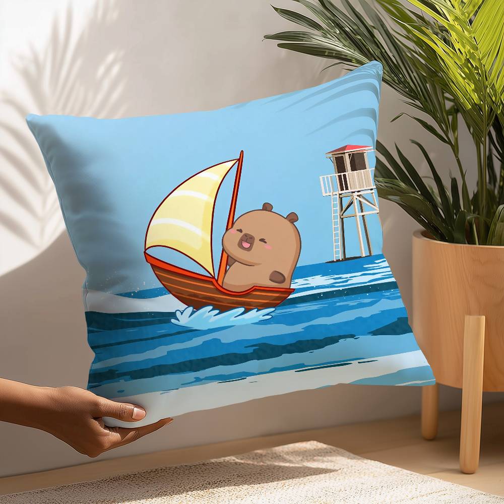 Kawaii C-CapybaraS Kissenbezug Plüschstoff Weicher Kissenbezug Beidseitig bedruckt Kissenbezug Haushaltsgeschenke