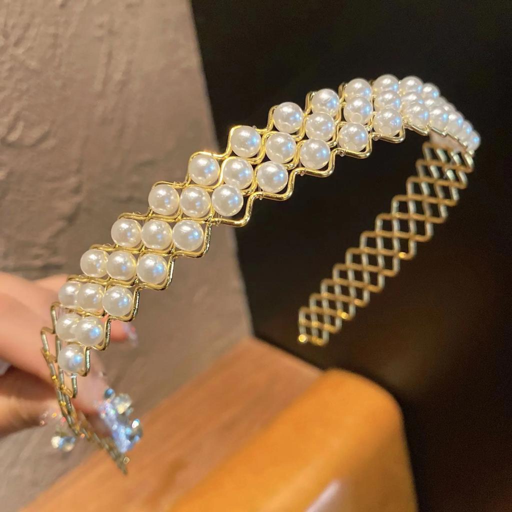 Mode Full Pärla Hårband Elegant Enkelt Blomma Kvinnor Hårbygel Band Pannband Infattning Flickor Håraccessoarer Huvudsmycke