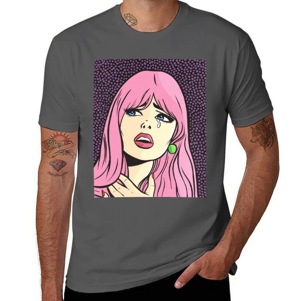 Pink Pop Art Crying Comic Girl Tshirt Holiday All Match Tshirt