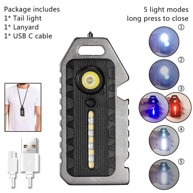 Mini LED Flashlights Work Light Portable Pocket Flashlight Keychains USB Rechargeable for Outdoor Camping Small Light Corkscrew