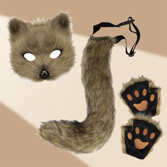 Furry Therian Kostýmová sada pro dívky ženy ocas z umělé kožešiny plyšová maska nadýchané tlapkové rukavice sada liška kočka vlk zvíře cosplay doplňky