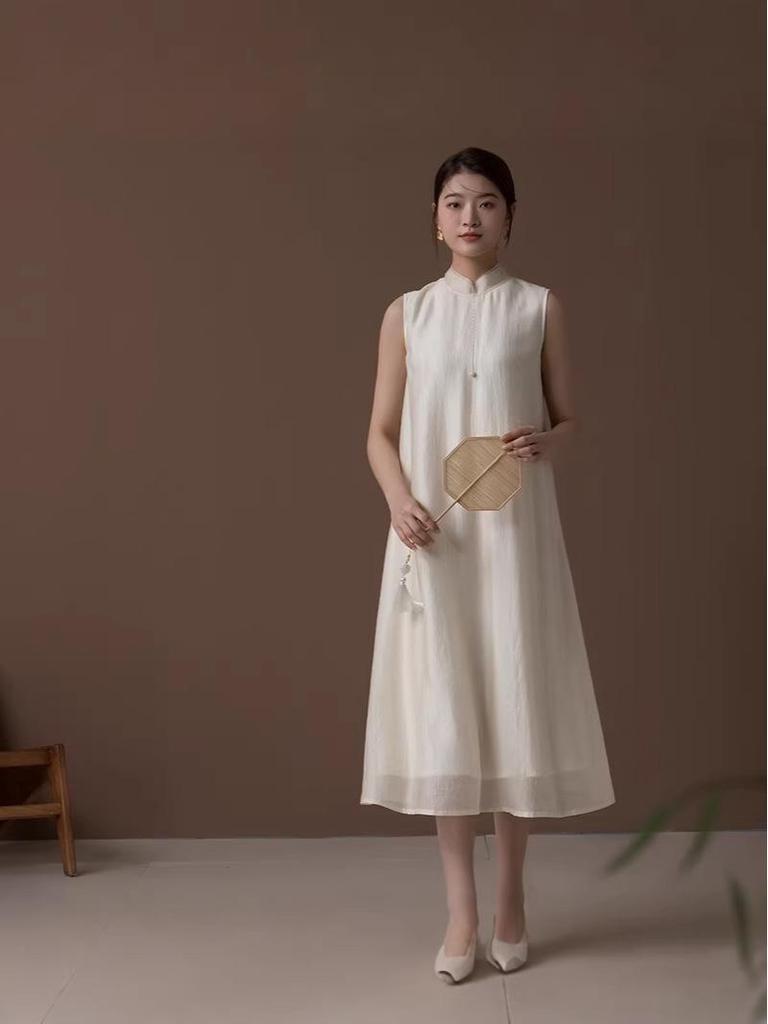 New Chinese Style Tencel Zen Retro Sleeveless Tea Dress for Spring-Summer