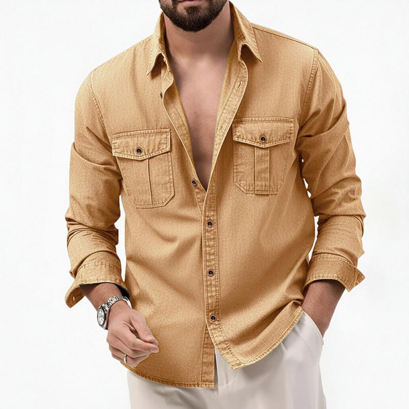2026 Spring and Autumn Casual Solid Color Simple Shirt Men's Fashion Long Sleeve Jacket