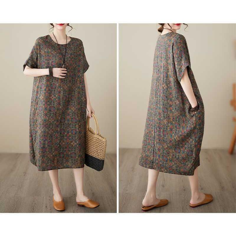 Vintage Flower Literary Knee-length Mid-length Dress Temperament Female