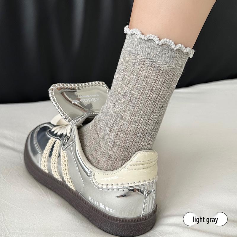 Women's Cotton Breathable Mesh Lace Socks - Elastic, Seamless, Sweat-Absorbent, Mid-Calf Length