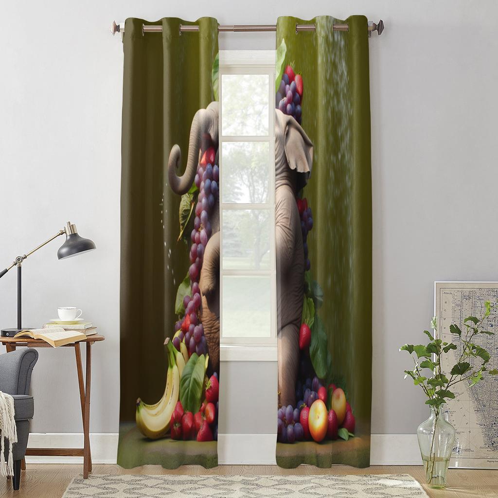 Fruit Elephant Bathing Curtains for Bedroom Living Room Window Curtain Treatments Blinds Kitchen Home Decor Drapes