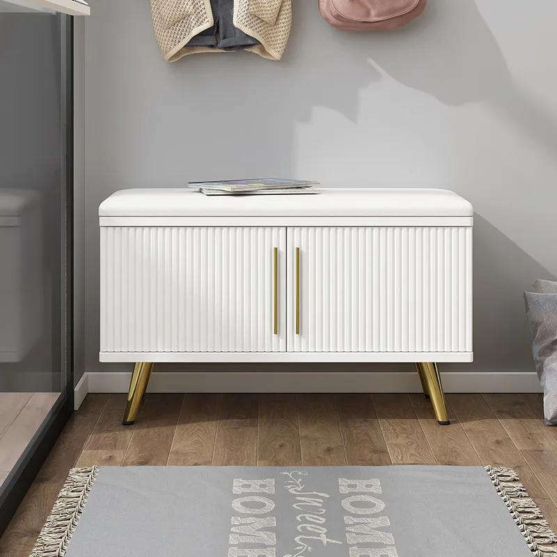 White Light Luxury Shoe Cabinets Minimalist Metal Shoe Rack Sitting Shoe Changing Stool Shoes Organizer Space Saving Furniture
