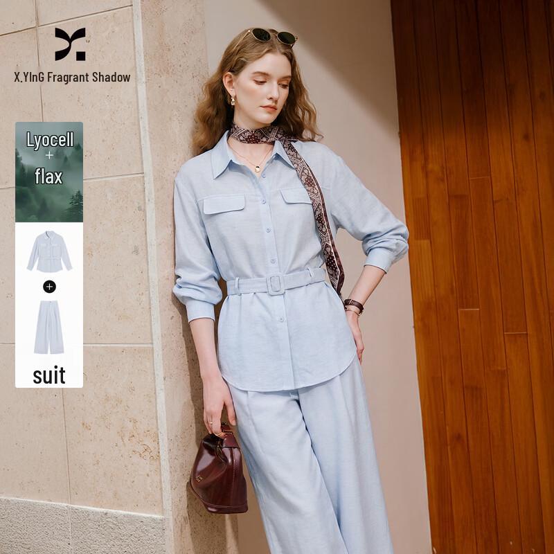 Xiangying Women s Linen Blend Commuter Shirt & Pants Set XL