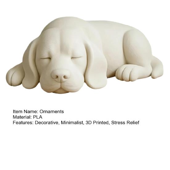 3D Printed Sleeping Dog Figurines, White Lying Puppy Ornaments, Realistic Puppy Statue Decorations, Minimalist Desktop Decor for Office Home Cute
