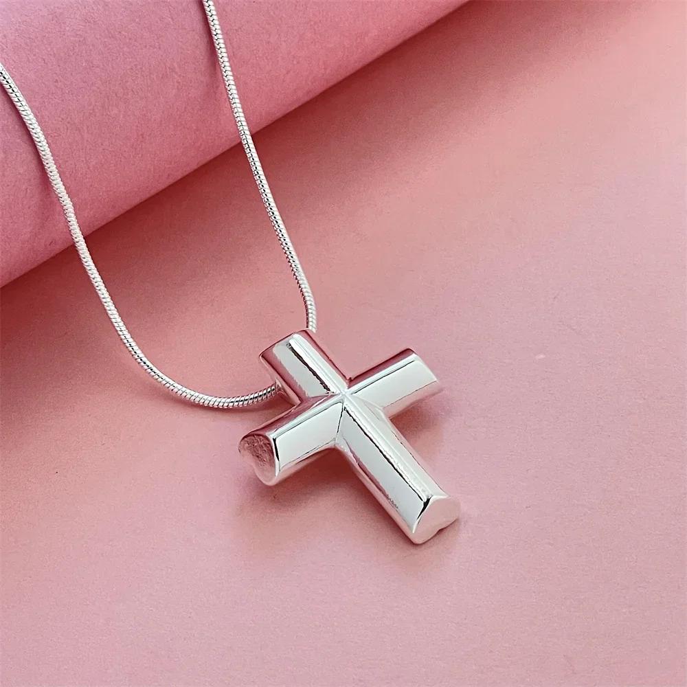 925 Sterling Silver Snake Cross Pendant Necklace for Men Women Wedding Party Fashion Charm Jewelry