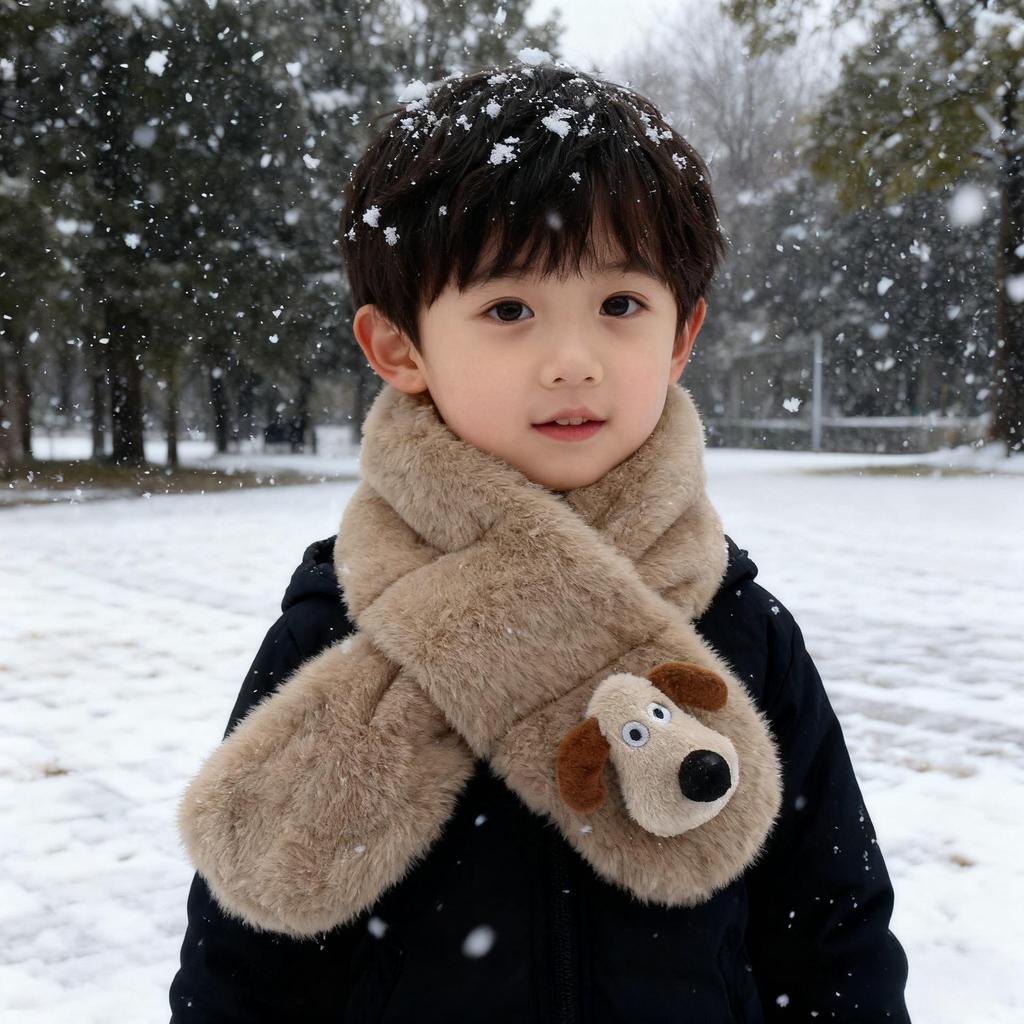 2025 Winter Children's Cartoon Faux Rabbit Fur Plush Scarf - Warm, Thick, and Furry Neck Warmer