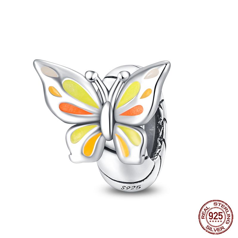 925 Sterling Silver Beads Yellow Moon Sunflower Butterfly Giraffe Beads Pendant Charms Fit 4mm Aperture Bracelet Jewelry Making