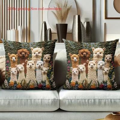 2D Flat Printing Cute Llama Pattern 2D Flat Printing Throw Pillow Polyester Pillowcase Sofa Decorative Cushion Cover