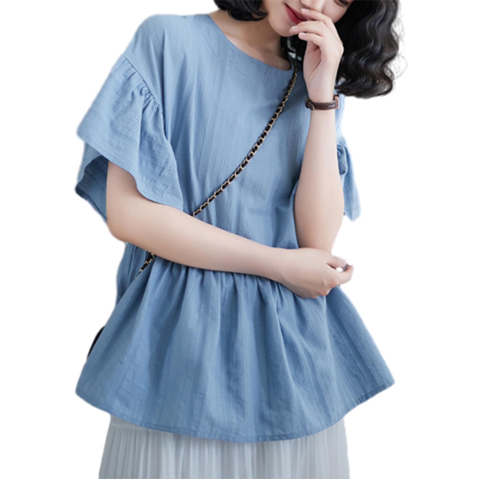 

ORWZDCO Short Round Flared Solid Loose Plus Sizes Perfect for Summer Women s Shirt, Top, Blouse, Sleeve, Neck, Sleeves, Color, Cute, Fit, Available, синий